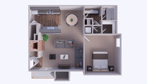 Floor plan for 1 bed, 1 bath, 827 sqft